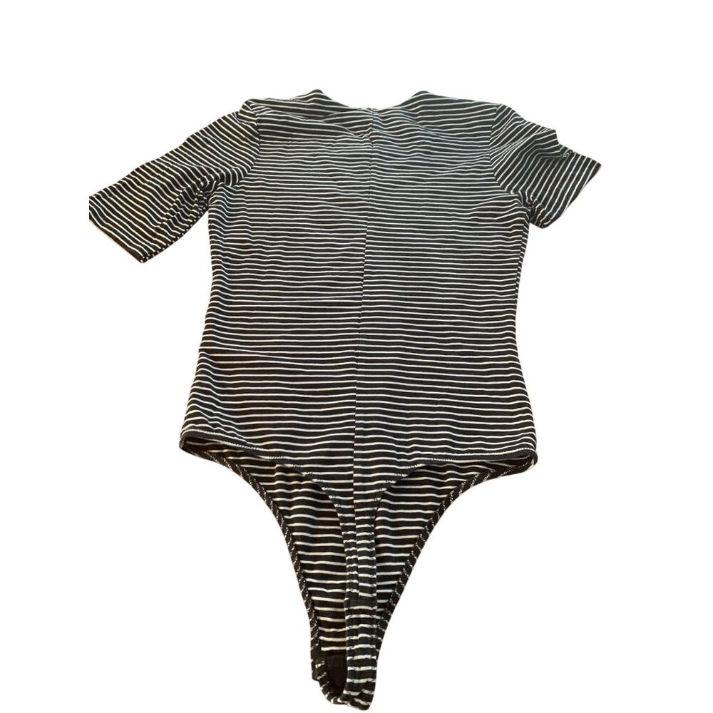 EVERLANE Black White Stripe Supima Cotton Blend Thong Bodysuit Women's Size S